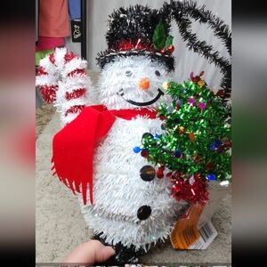 Festive Snowman Decoration with Candy Cane and Tree
